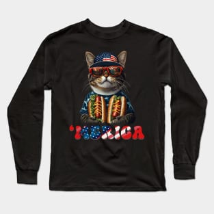 American Shorthair Merica Hotdog Patriotic 4th of July Long Sleeve T-Shirt